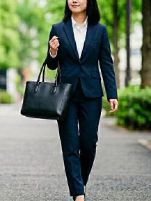 黒のトートバッグ持ち歩く就活している女性の様子