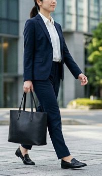 新社会人の女性が、通勤バッグを持って歩いている様子